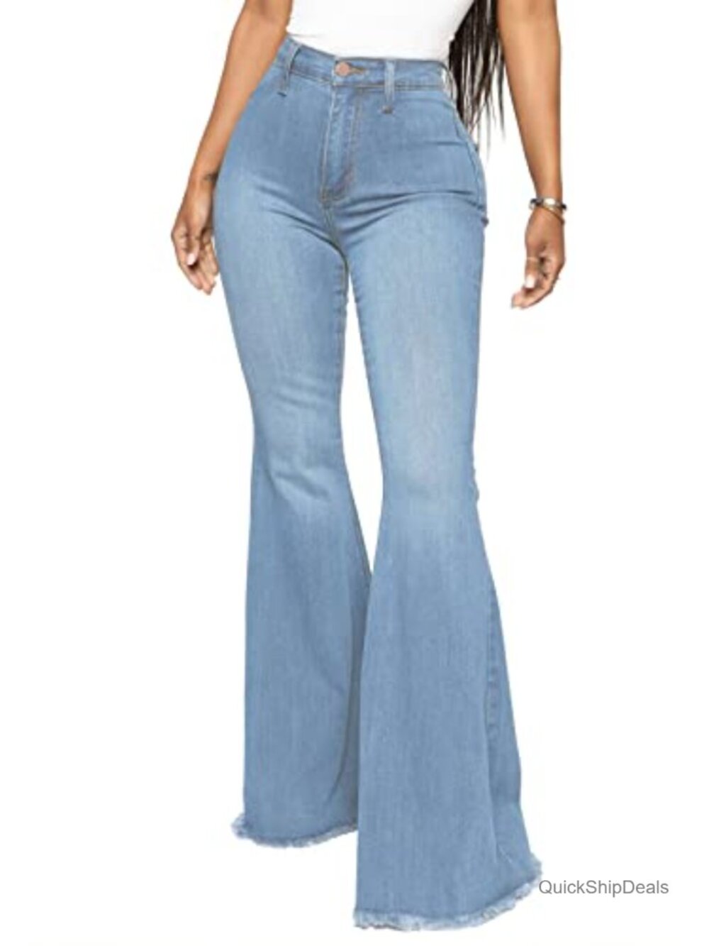 Women's Ripped Bell Bottom Flare Jeans Mid Rise Destroyed Hem Denim Pants